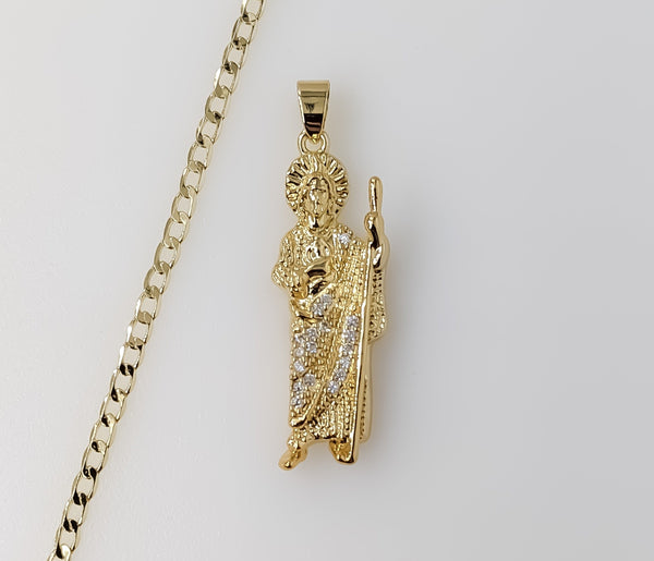 Plated Saint Jude 14K 3mm Cuban Chain Necklace