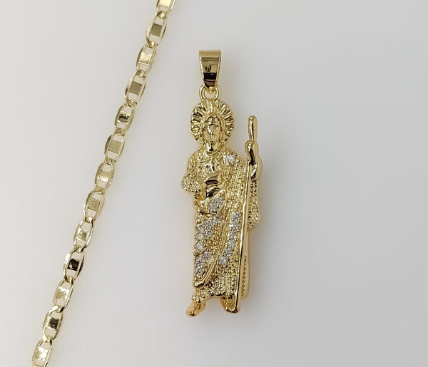 Plated Saint Jude 3mm Flat Mariner Anchor Chain Necklace