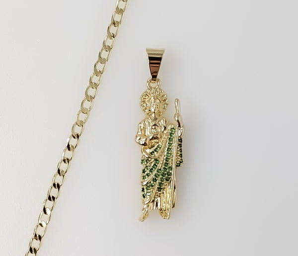 Plated Saint Jude 14K 3mm Cuban Chain Necklace