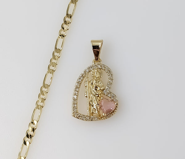 Plated Dainty Saint Jude 3mm Figaro Chain Necklace