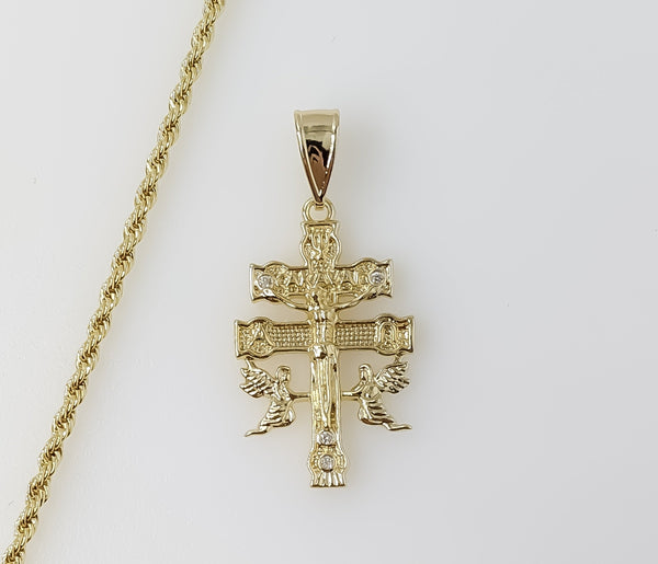Plated Holy Cross of Caravaca 2mm Rope/Braided Chain Necklace