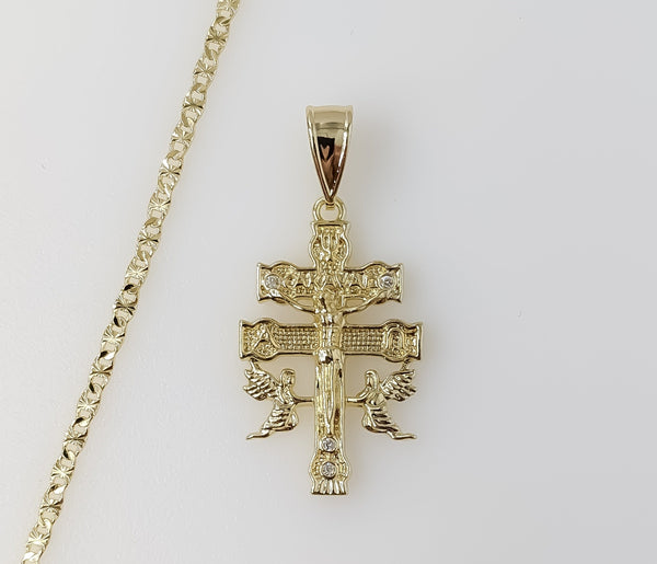 Plated Holy Cross of Caravaca 2.5mm Star Chain Necklace