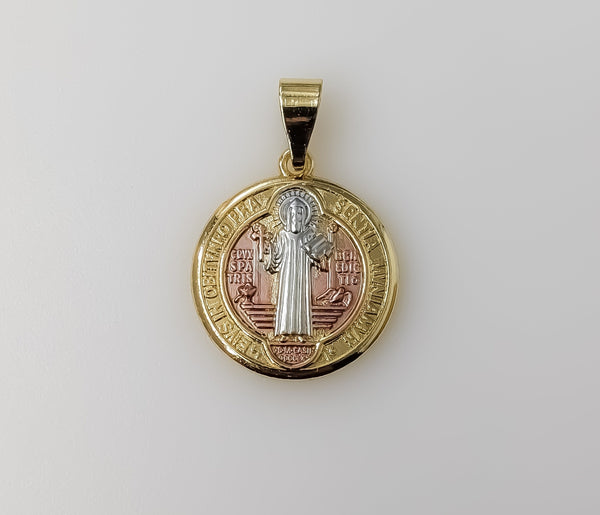 Saint Benedict Tri-Color Medal 25mm Pendant Golden Plated Catholic Jewelry