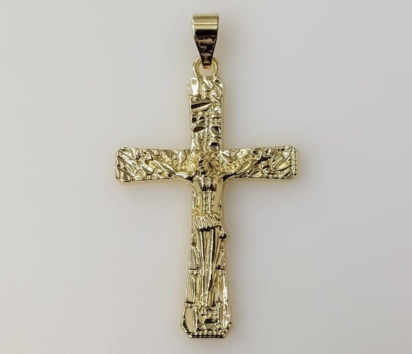 Men Nugget Jesus Cross Crucifix Golden Plated Pendant Hip Hop Jewelry