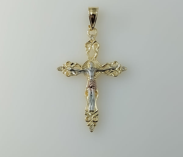 Cross Crucifix Jesus Tri-Color Plated Pendant Religious Faith Charm