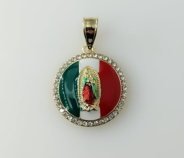 Plated Multicolor Virgin Mary Medal Mexican Our Lady of Guadalupe Round Pendant