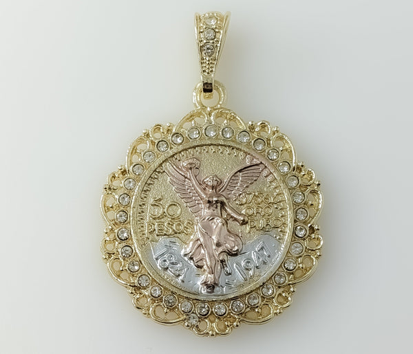 Plated Tri-Color Mexican Centenario Coin 50 Pesos Pendant