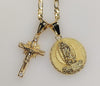 Virgin Mary Cross Double Pendants Charms 3mm Figaro Plated Necklace