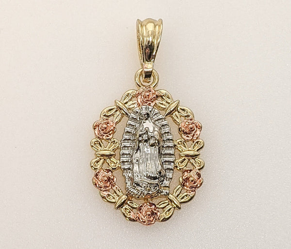 Plated Tri-Color Virgin Mary Pendant
