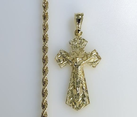 Plated Cross 4mm Rope/Braided Chain Necklace