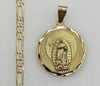 Plated Virgin Mary 4mm 14K Diamond Figaro Chain Necklace