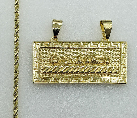 Plated The Last Supper Bar Pendant 2mm Rope/Braided Chain Necklace