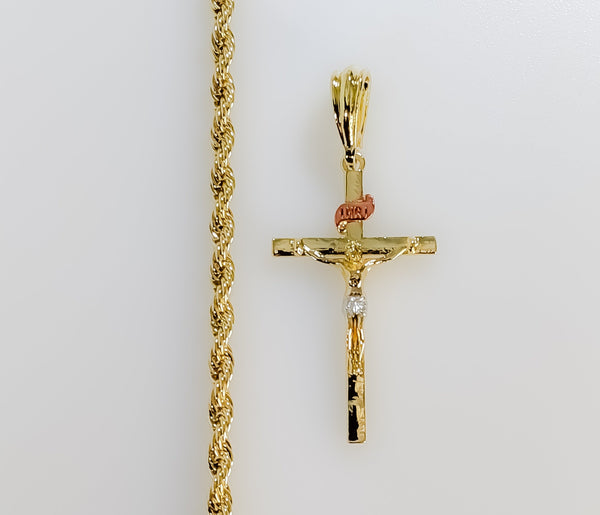 Plated Tri-Color Cross Rope/Braided 4mm Chain Necklace