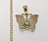 Plated Tri-Color Butterfly 3mm Cuban Chain Necklace