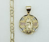 Plated Tri-Color Virgin Mary 4mm 14K Diamond Cut Figaro Chain Necklace