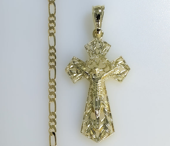 Plated Cross 3mm Figaro Chain Necklace