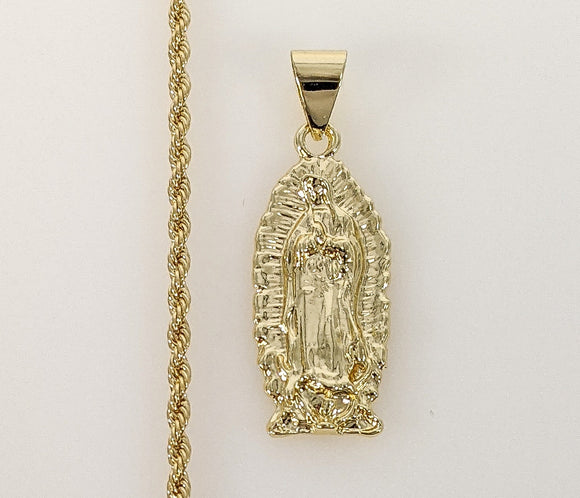 Plated Virgin Mary 2mm Rope/Braided Chain Necklace