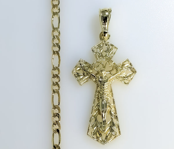 Plated Cross 4mm Figaro Chain Necklace