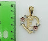 Plated Tri-Color Heart Letter "E" 4mm Figaro Chain Necklace