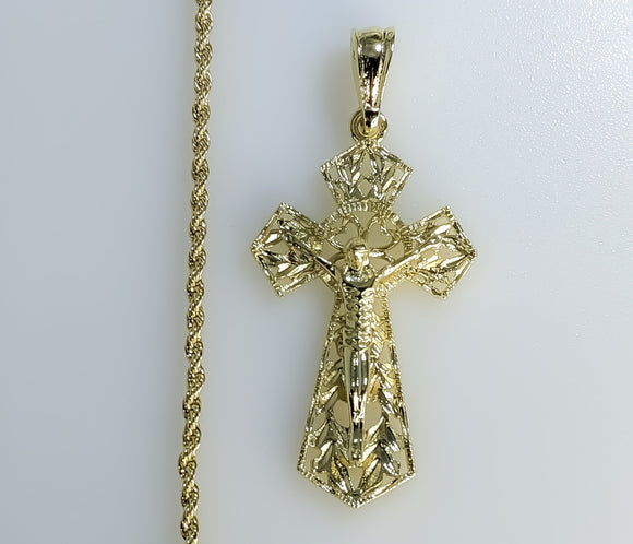Plated Cross 2mm Rope/Braided Chain Necklace