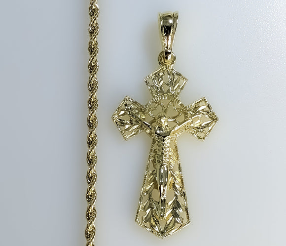 Plated Cross 3mm Rope/Braided Chain Necklace