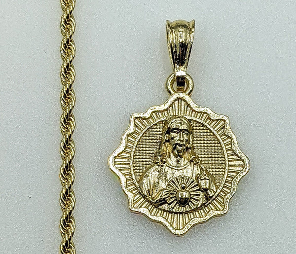 Plated Sacred Heart of Jesus 3mm Rope/Braided Chain Necklace