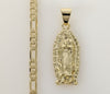 Plated Virgin Mary 4mm 14K Diamond Cut Figaro Chain Necklace