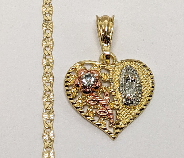 Plated Tri-Gold Virgin Mary 3mm Star Chain Necklace