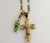 Cross Saint Jude Double Pendants Charms 3mm Figaro Plated Necklace