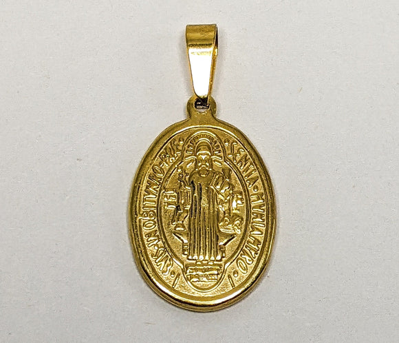 Stainless Steel Gold Saint Benedict Pendant