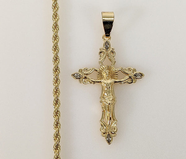 Plated Cross 3mm Rope/Braided Chain Necklace