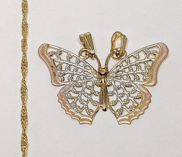 Plated Tri-Gold Butterfly Twist Chain Necklace
