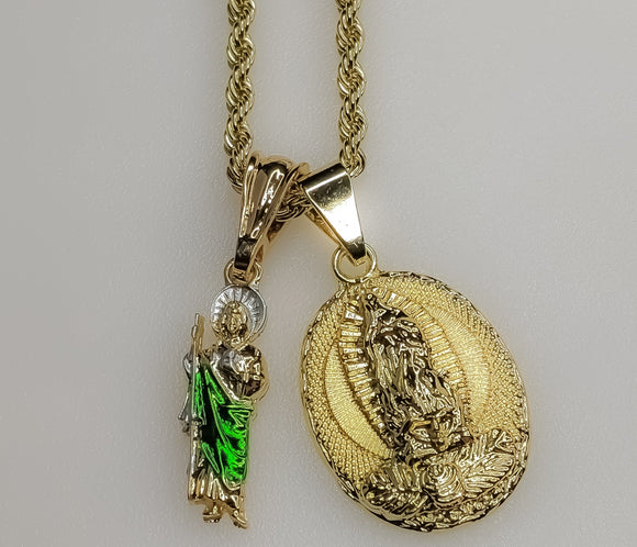 Virgin Mary Saint Jude Double Pendants Charms 3mm Rope/Braided Plated Necklace