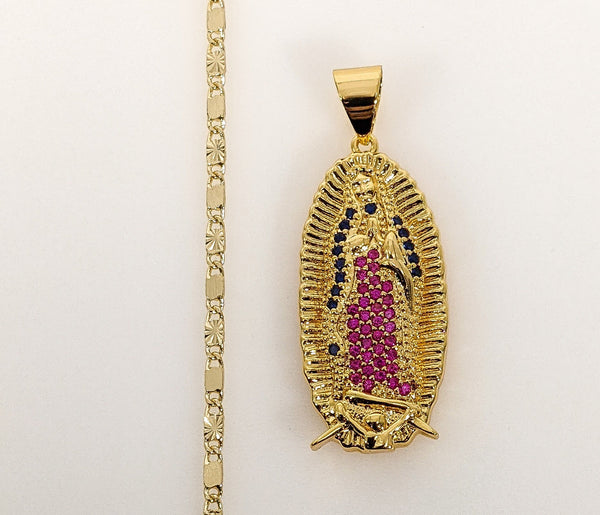 Plated Virgin Mary 2mm Star Solid Chain Necklace
