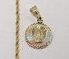 Plated Tri-Color Virgin Mary 3mm Rope/Braided Chain Necklace