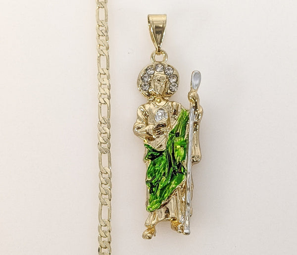 Plated Multicolor Saint Jude 3mm Figaro Chain Necklace