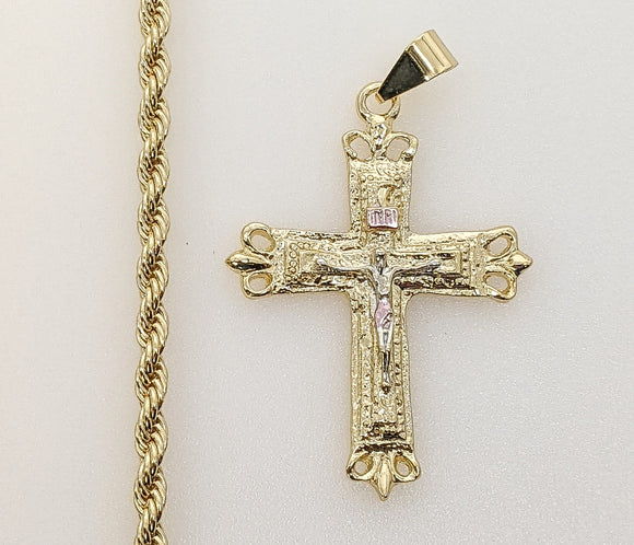 Plated Tri-Color Cross Rope/Braided 4mm Chain Necklace