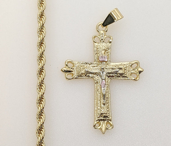 Plated Tri-Color Cross Rope/Braided 4mm Chain Necklace