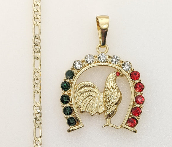 Plated Rooster 3mm Figaro Chain Necklace