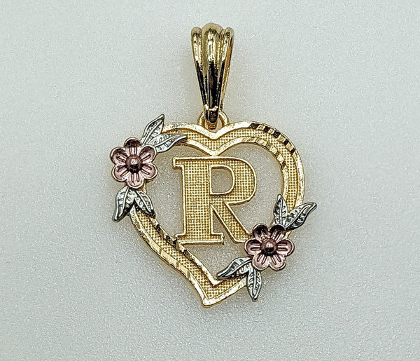 Plated Tri-Color Heart Letter "R" Pendant