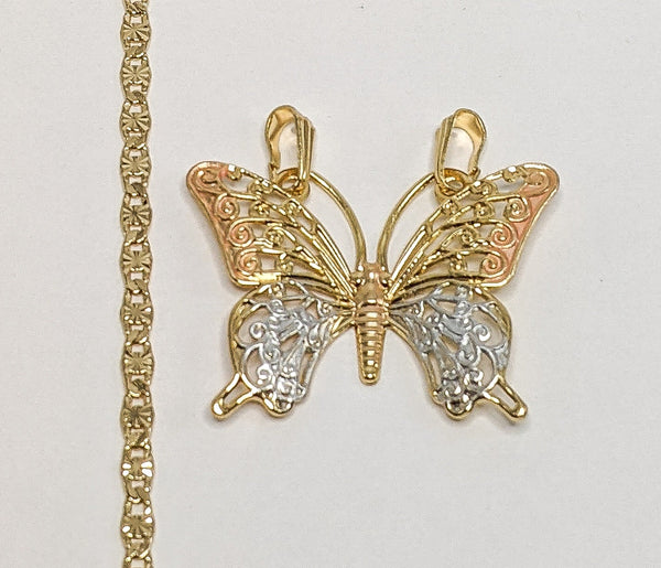 Plated Tri-Gold Butterfly 3mm Star Chain Necklace