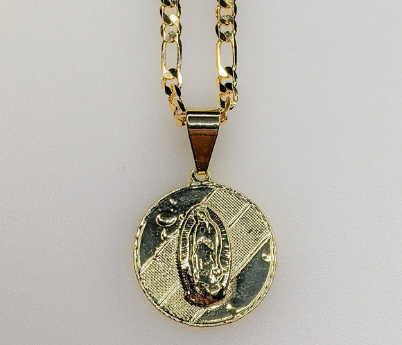 Plated Virgin Mary 3mm Figaro Chain Necklace