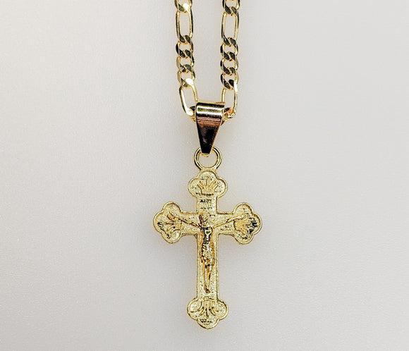Plated Cross 3mm Figaro Chain Necklace