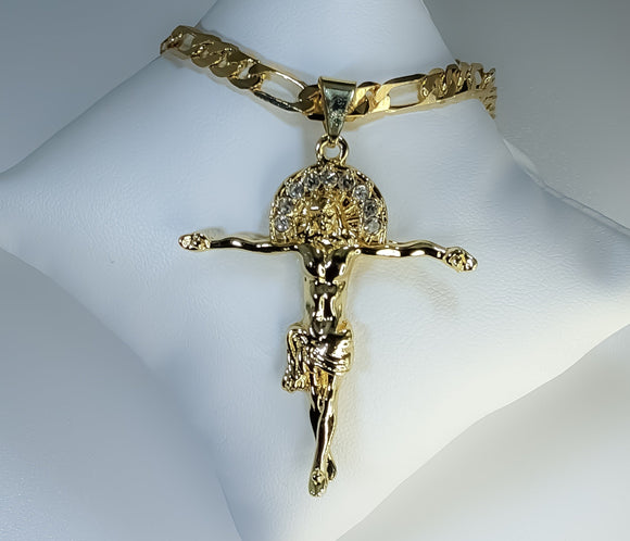 Plated Cross 5mm Figaro Chain Necklace