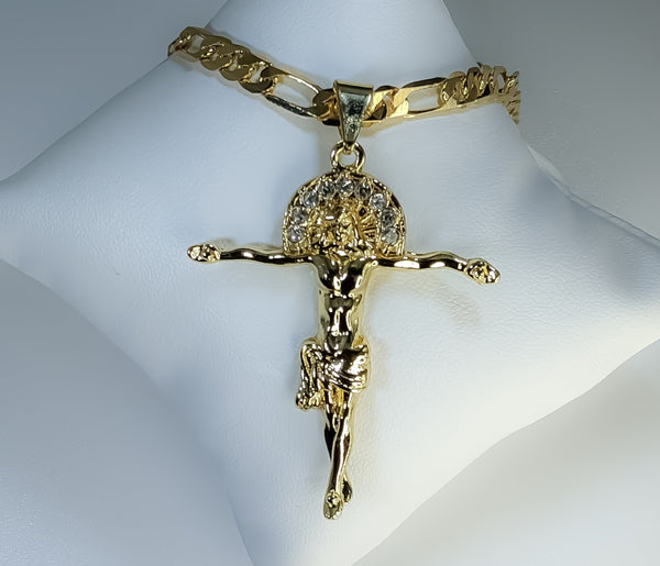 Plated Cross 5mm Figaro Chain Necklace