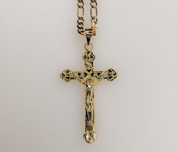 Plated Cross 3mm Figaro Chain Necklace