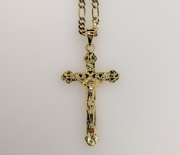 Plated Cross 3mm Figaro Chain Necklace
