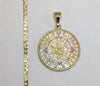 Plated Tri-Color Aztec Calendar 4mm Figaro Chain Necklace