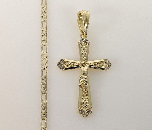 Plated Cross 3mm Figaro Chain Necklace