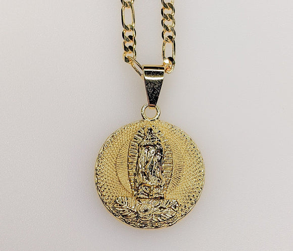 Plated Virgin Mary 3mm Figaro Chain Necklace